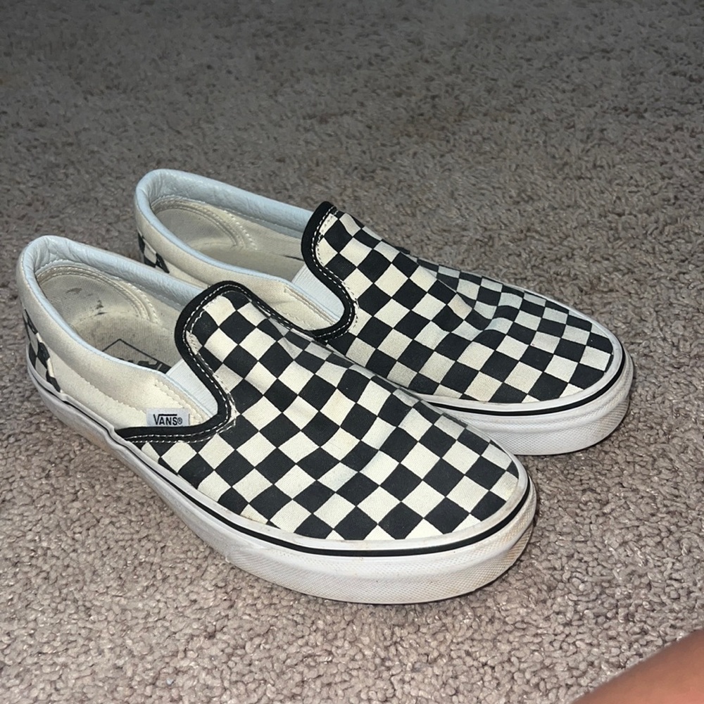 white and black checkered vans